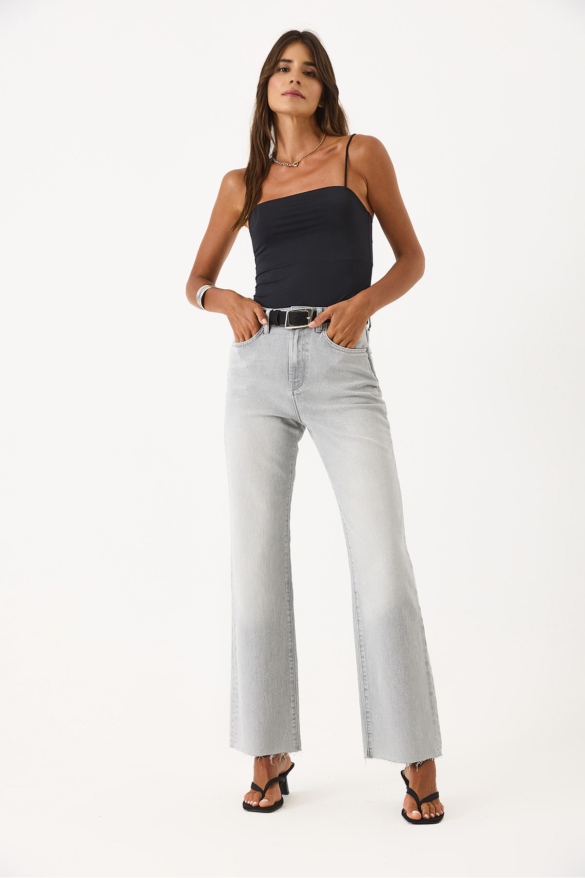 Women's Wanda Gray Wide Leg Jean Trousers - Gray
