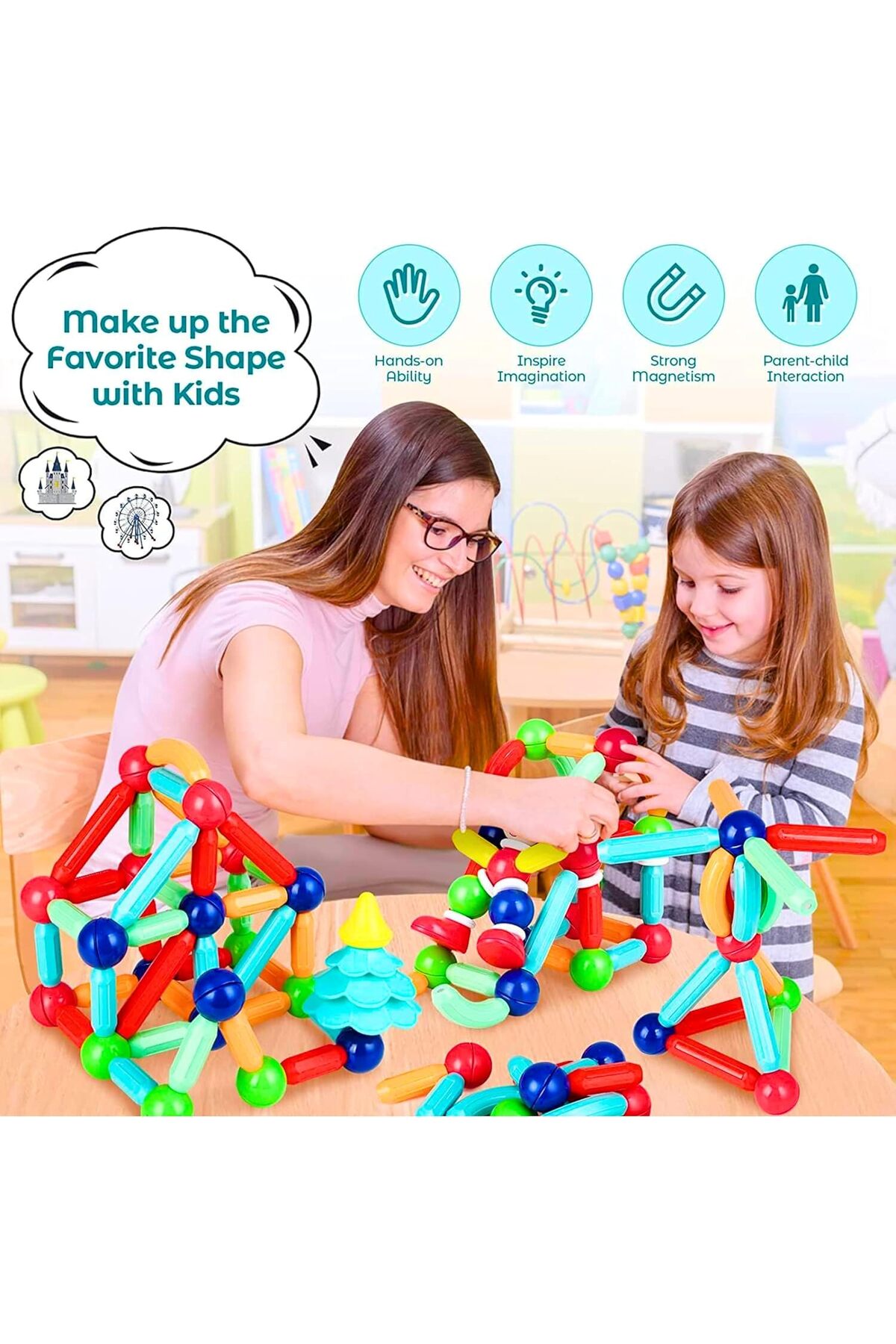 بلوک‌های مغناطیسی ساختنی برای اسباب‌بازی بچه‌ها | اسباب‌بازی مغناطیسی برای دختران | اسباب‌بازی مغناطیسی برای پسران بالای ۳ سال (۴۲ عددی)