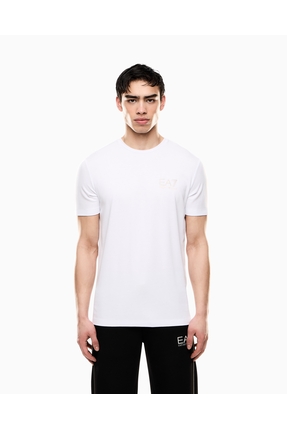 EA7 Erkek Kısa Kol Bisiklet Yaka Pamuklu Desen Beyaz T-Shirt 7M000666 AF13739...