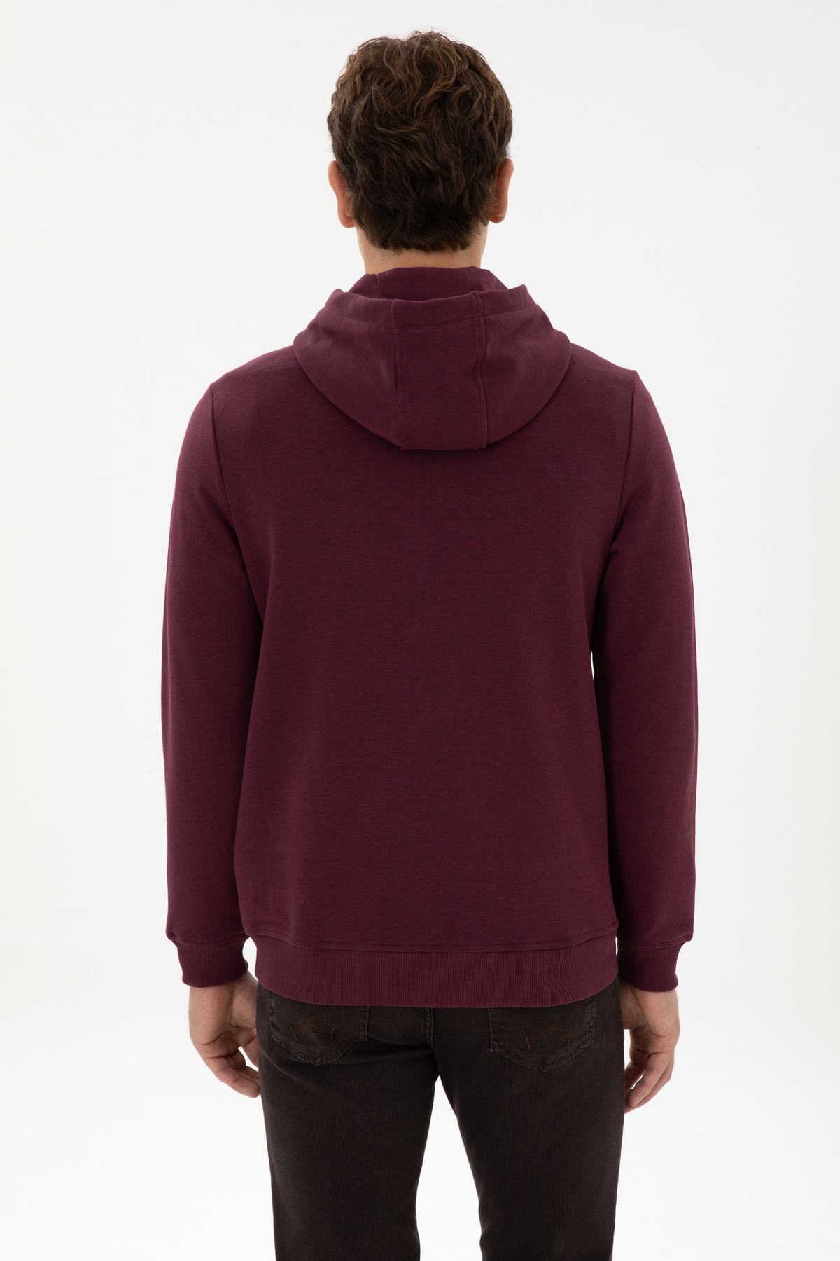 Erkek Regular Fit Regular Fit Fermuarlı Kapüşonlu Bordo Örme Hırka 50307765-VR177 — قرمز — تصویر 5 از 7