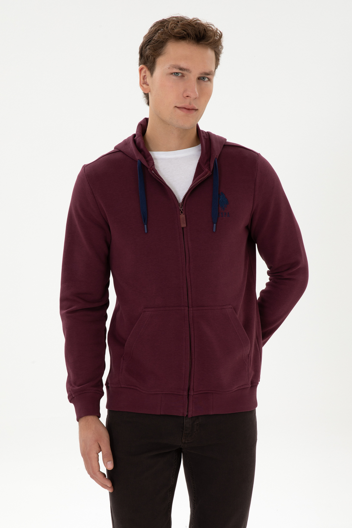 Erkek Regular Fit Regular Fit Fermuarlı Kapüşonlu Bordo Örme Hırka 50307765-VR177 — قرمز — تصویر 3 از 7