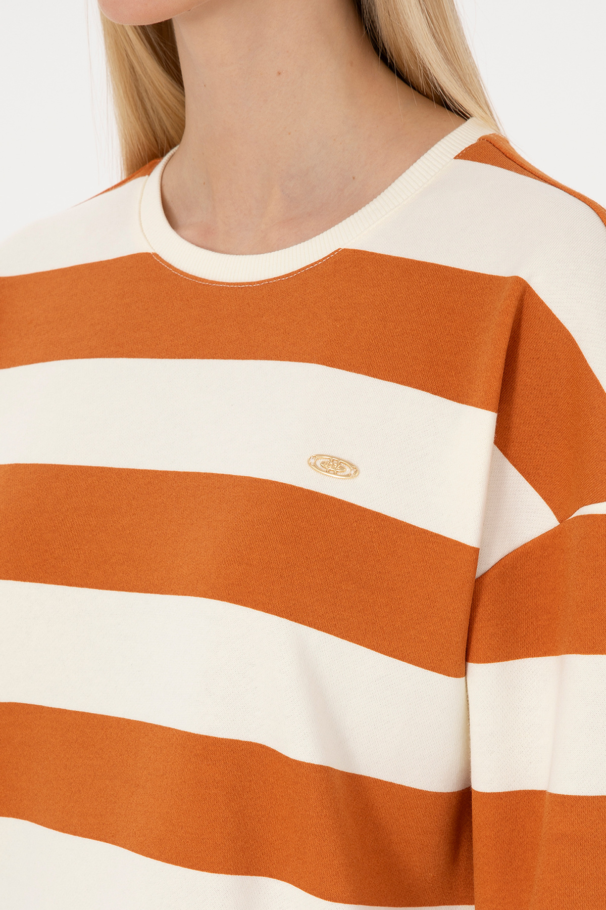 U.S. Polo Assn.  Kadın Bakır Çizgili Bisiklet Yaka Sweatshirt 50313563-VR182 - Görsel 7