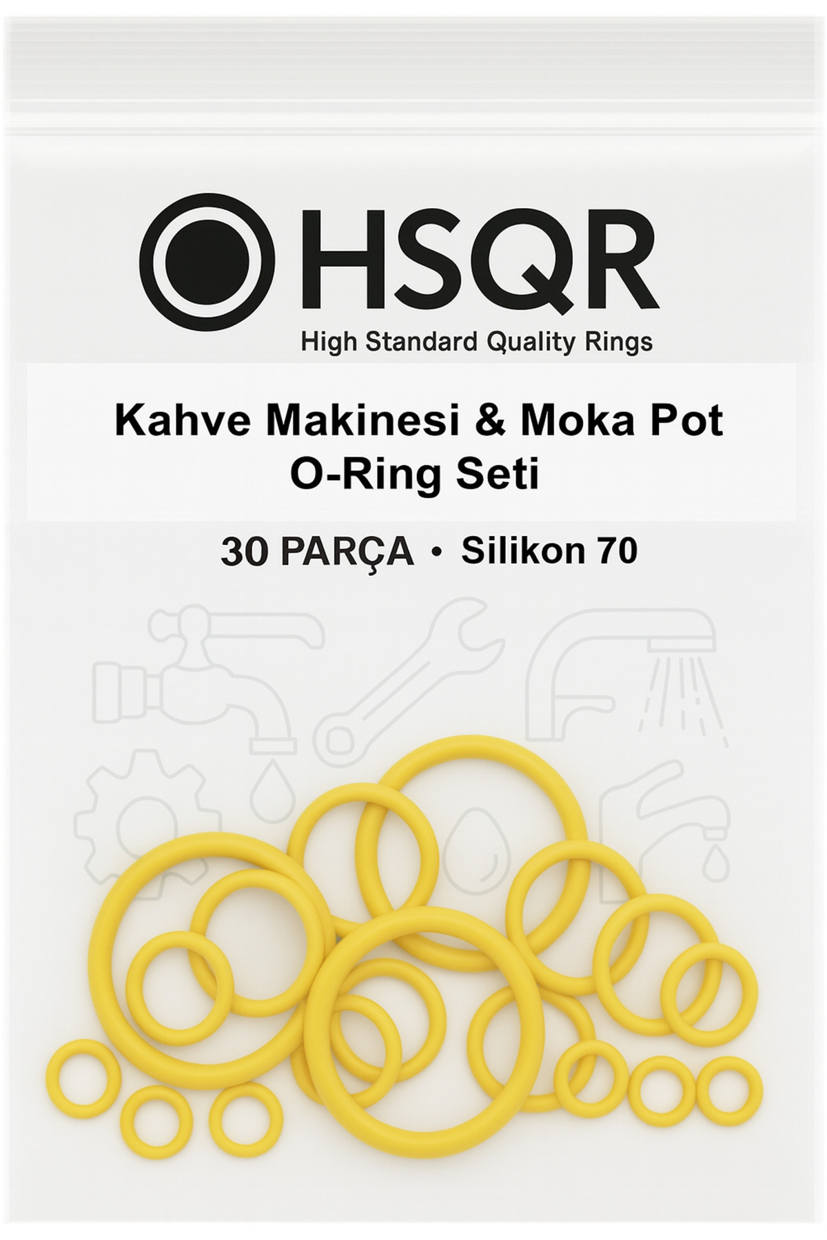 HSQR Kahve Makinesi & Moka Pot O-Ring Seti 30 Parça • Silikon 70 Sarı Conta Seti