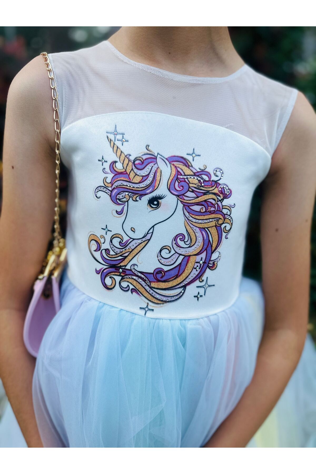 Neva Baby Boutique Unicorn Kostümü Kız Çocuk Tül Elbise Doğum Günü, Düğün Ve Parti Abiyesi (Taç ve çanta hediyeli) fotoğrafı 4 (önizleme)