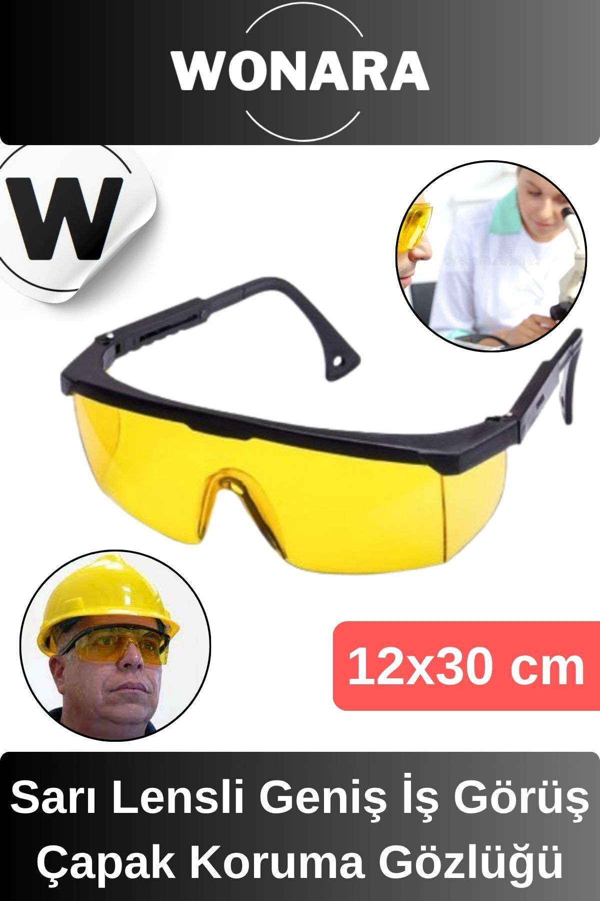 Wonara Dayanıklı Hafif Sarı Lensli Geniş İş Görüş Açılı Laboratuvar Endüstriyel Çapak Kaynak Koruma Gözlüğü