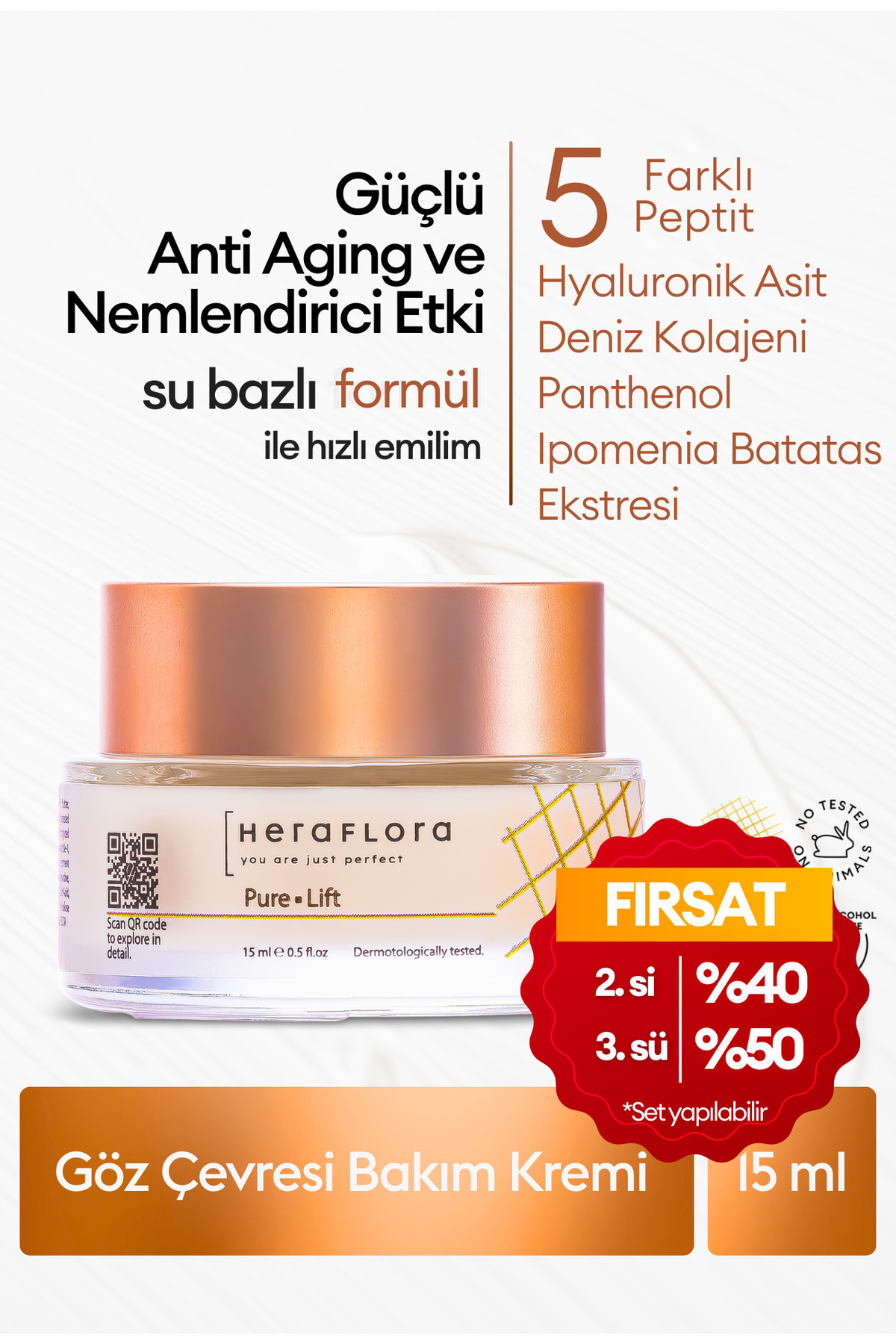Heraflora Pure Lift Göz Çevresi Yaşlanma Karşıtı ve Nemlendirici Krem 15 ml