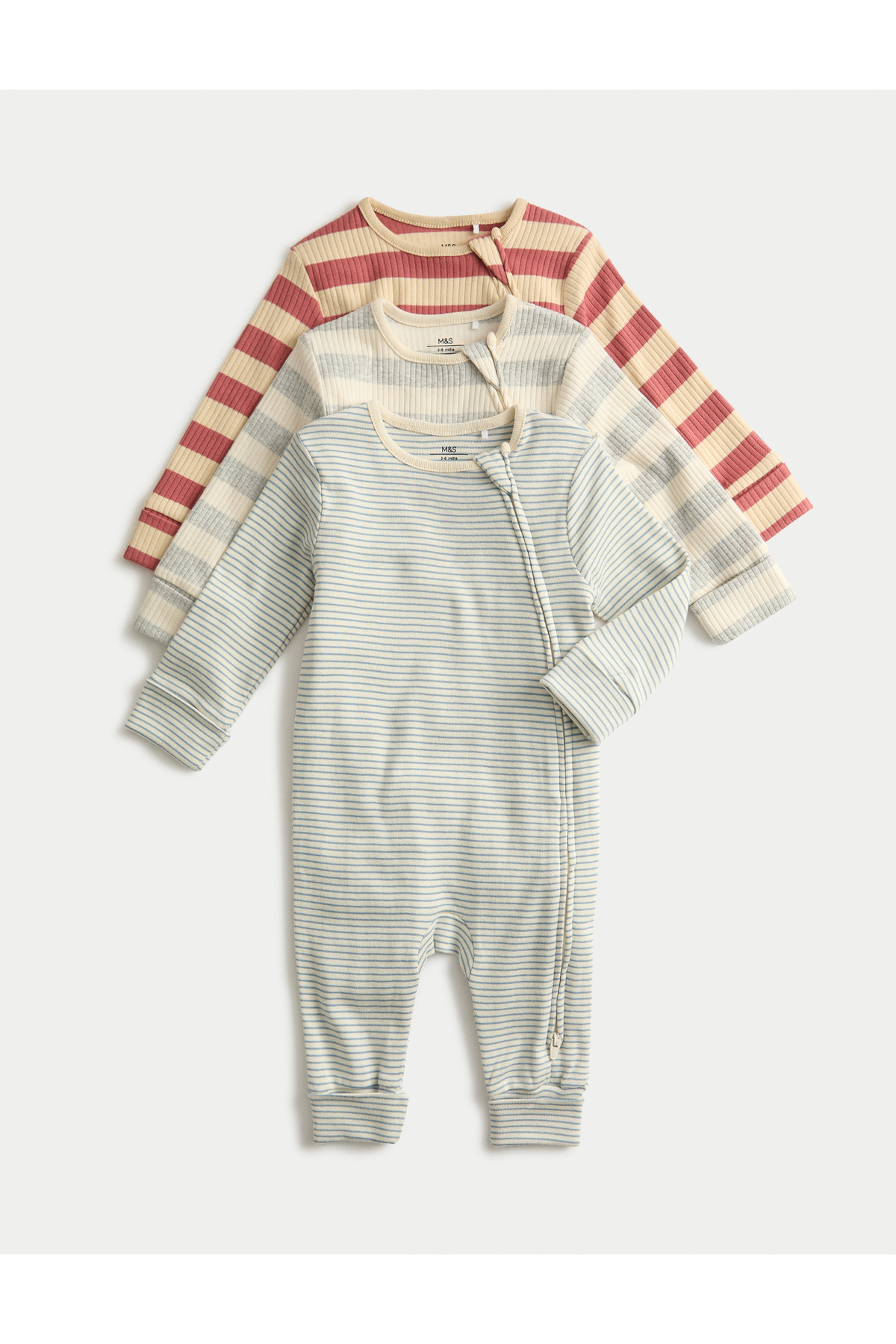 Marks & Spencer 3'lü Pamuk Karışımlı Çizgili Uyku Tulumu Seti