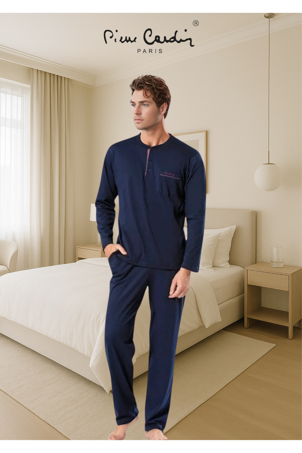 ست پیژامه و لباس خواب مردانه راسته فاق نرمال آستین بلند | پیر کاردین Pierre Cardin L1.PC.5454.164 - تصویر 3