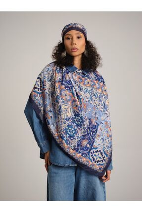 Ayshara Kırkpare Etnik Desenli Tek Taraflı Şal - Mavi