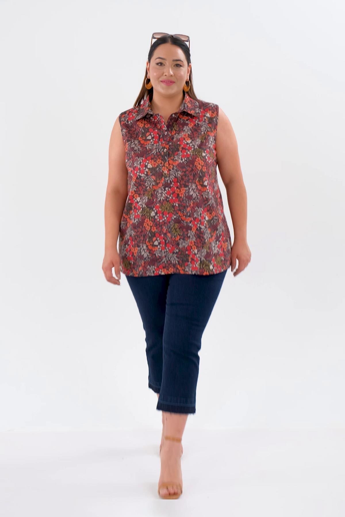 Roxxlen  1111053 Kadın Büyük Beden Kolsuz Gömlek Siyah - Görsel 5