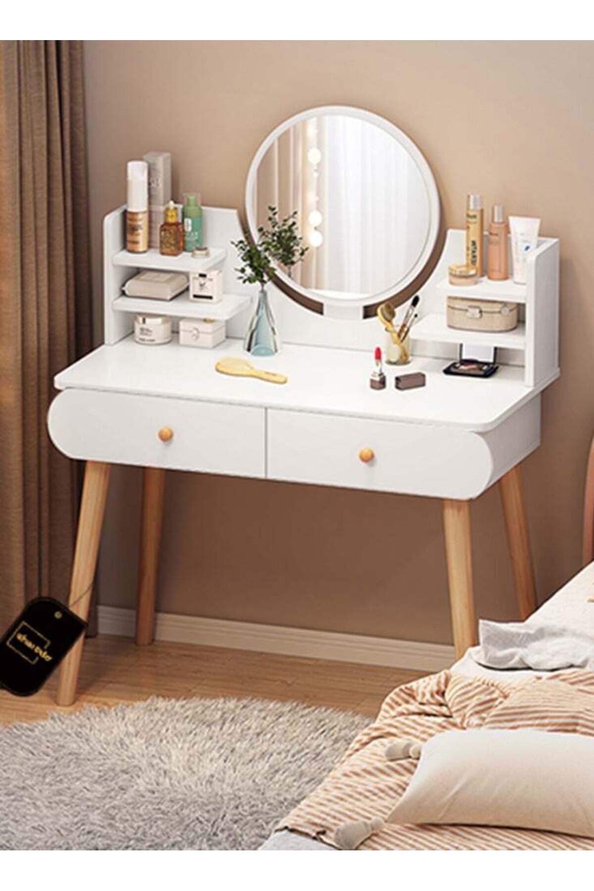 خزانة ملابس متعددة الطبقات مع درج ومرآة لغرفة النو...