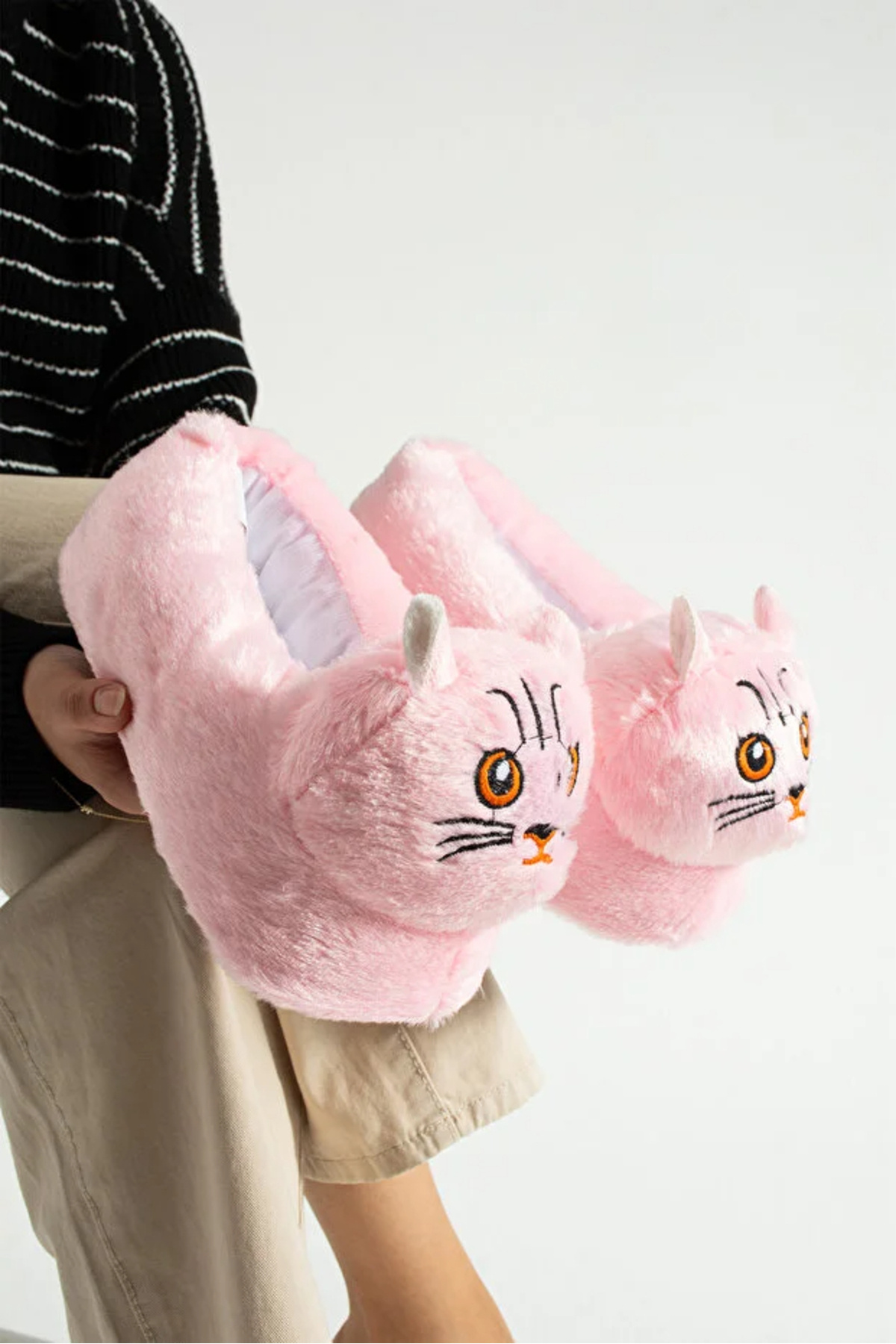 esil shoes ESİL Hayvanlı Sessiz Taban Panduf Sevimli Kedi Figürlü Peluş Ev Ayakkabısı
