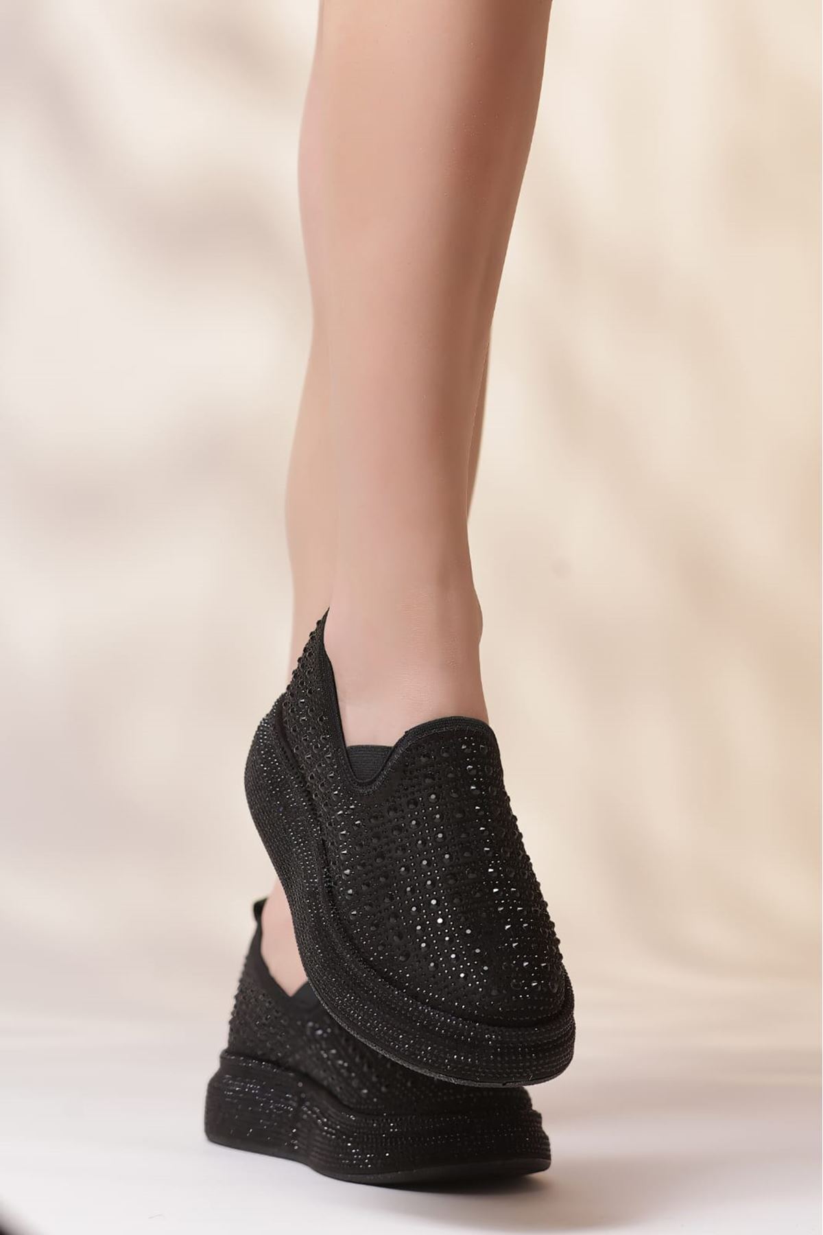 LEYDİ SHOES JENY STREÇ SİYAH SİMLİ SPOR