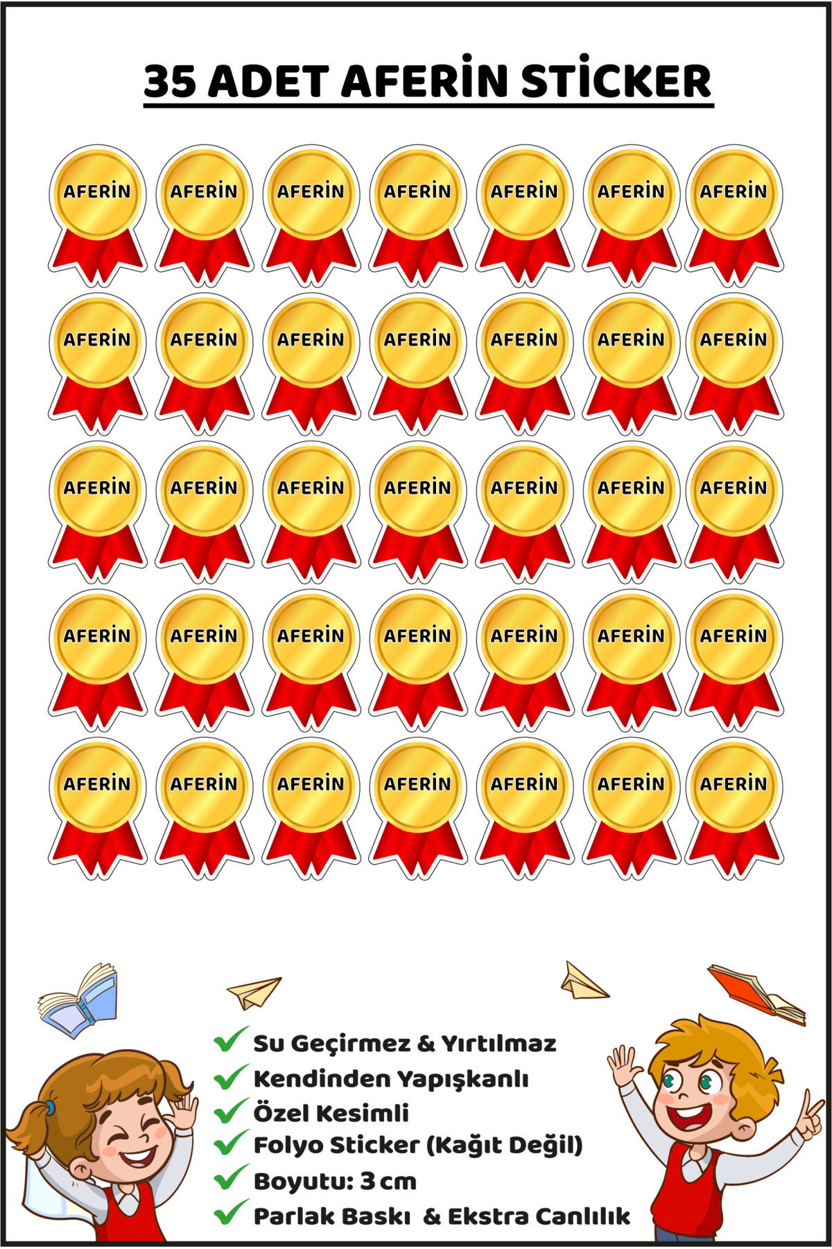 Ayza Tasarım Ödül Stickerı | Başarı Motivasyon Etiketi | Öğrenci Karne Teşekkür | Öğretmen Malzemeleri