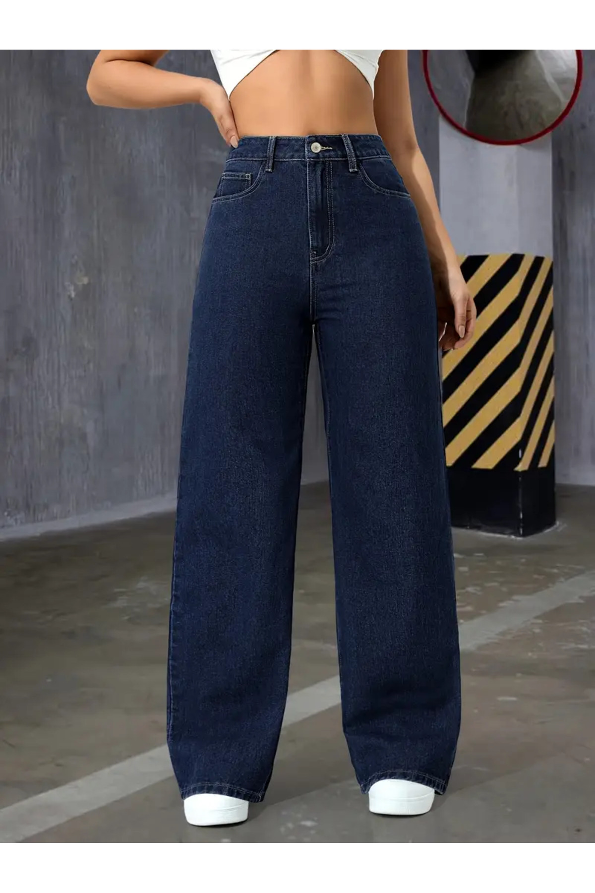 beeke  Kadın Jeans Yüksek Bel Bol Paça Salaş Rahat Kesim Wide Leg Jean Denim Kot Pantalon - Görsel 4