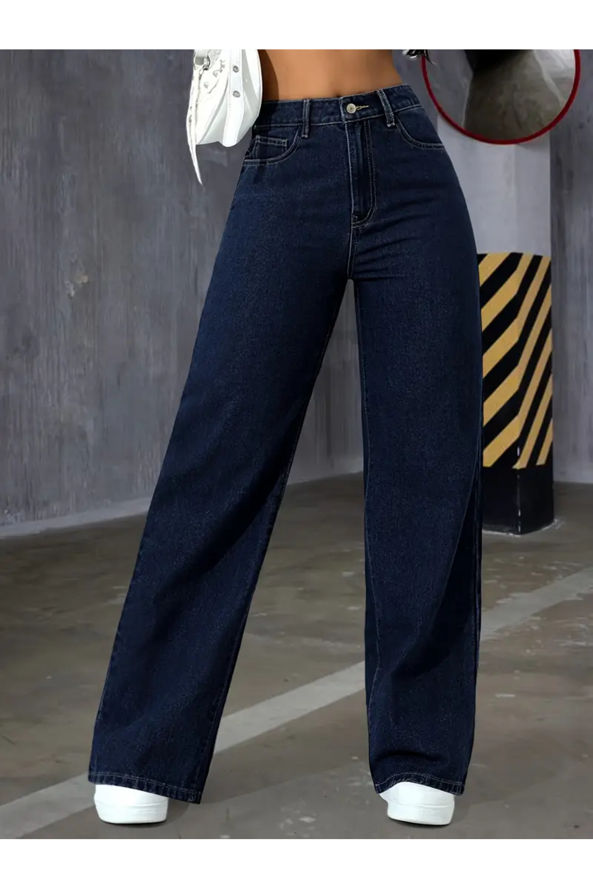 beeke  Kadın Jeans Yüksek Bel Bol Paça Salaş Rahat Kesim Wide Leg Jean Denim Kot Pantalon - Görsel 5