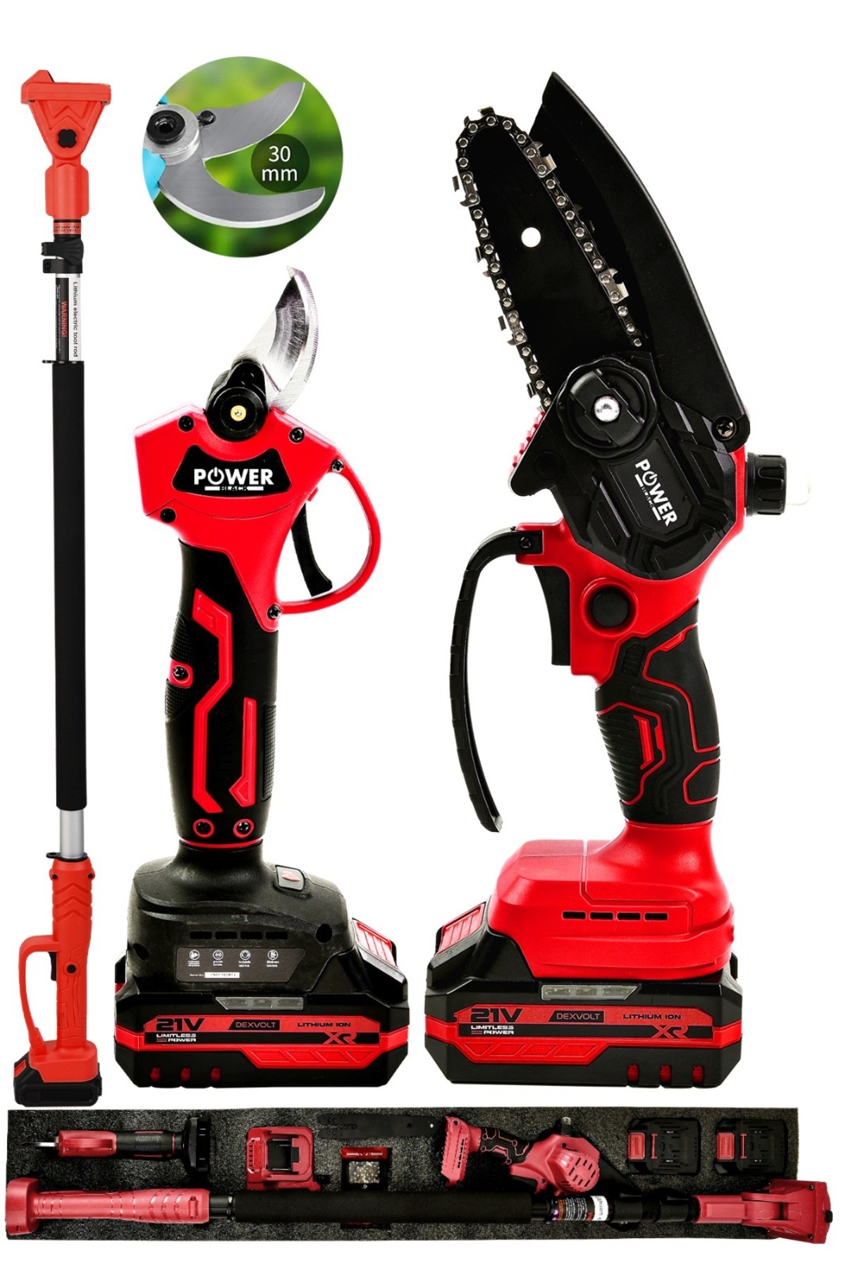 POWER BLACK 3 lü set tek lazer kesim kutuda 2 pala 2 zincir 2 batarya 18 V