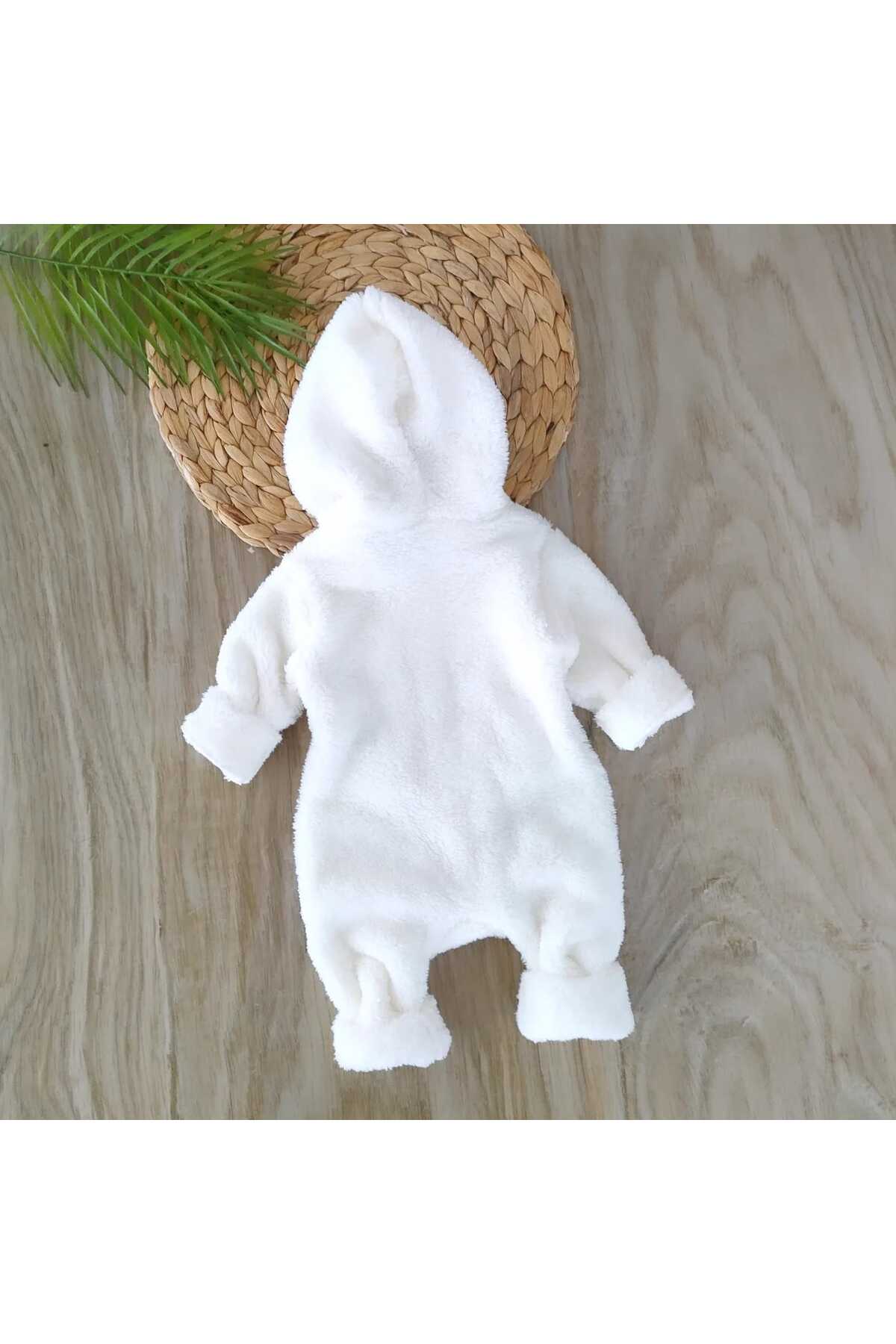 bebe kervanı Kız Bebek %100 Pamuklu Beyaz Düğme Detaylı Kışlık Peluş Tulum BBK1140 fotoğrafı 6 (önizleme)