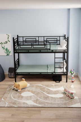 MOBLAY Defne Genç Çocuk Yatak Odası Metal Ranza Ve Karyola 90x190 Siyah