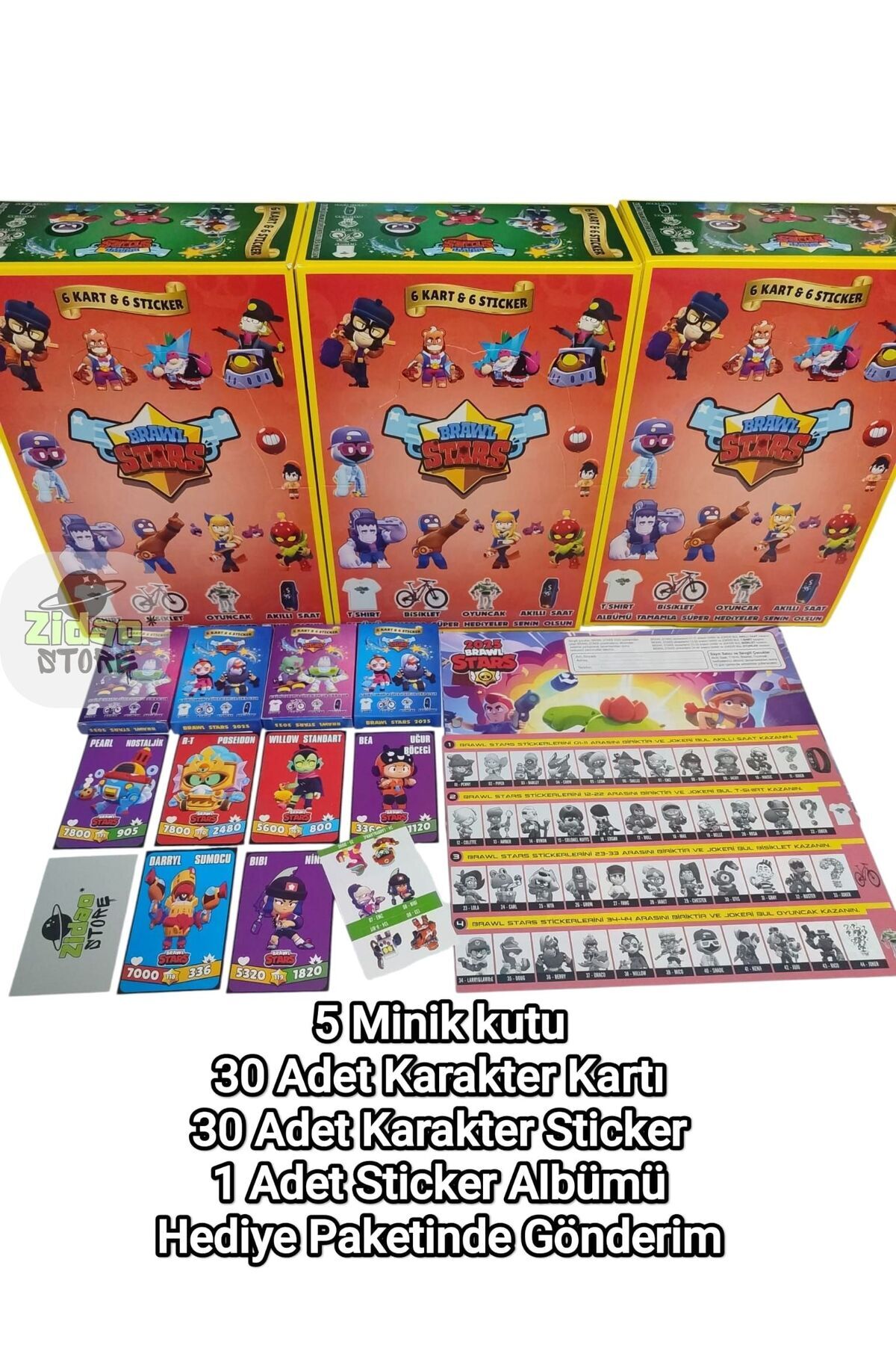 Emrah Gültekin Brawl Stars Sürpriz Hediyeler Albümü 5 Mini Kutu 30 Karakter Kartı 30 Sticker ve Albüm Seti