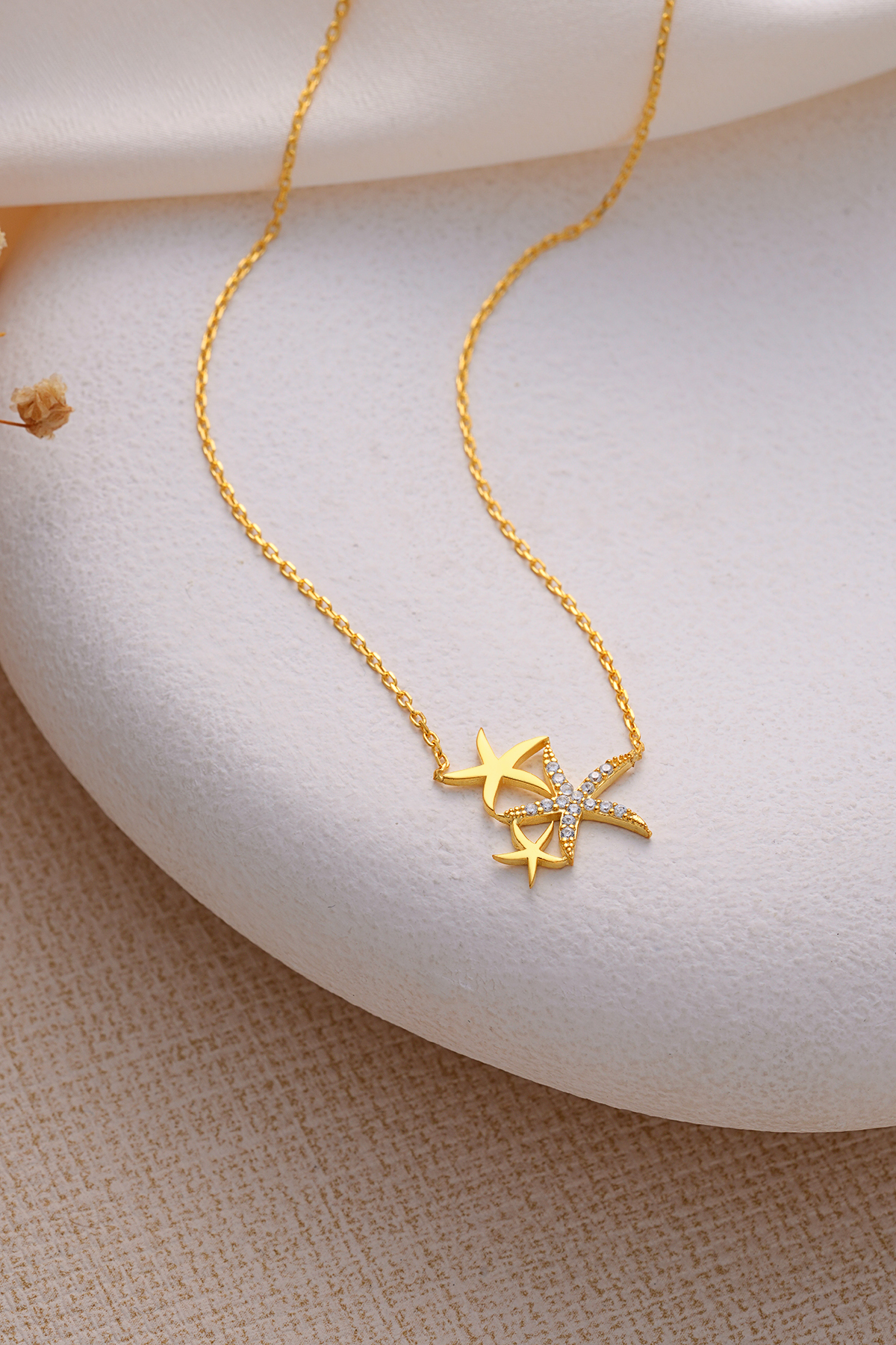 ESSARE 925 Gümüş Gold Kaplama Deniz Yıldızı Kolye görsel 2