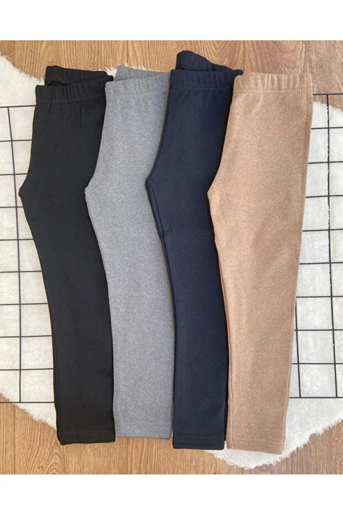YARENKİDS Children's Tights Underwear İçi Şa Fleece-Lined Black Gray Navy Blue Brown Set of 4