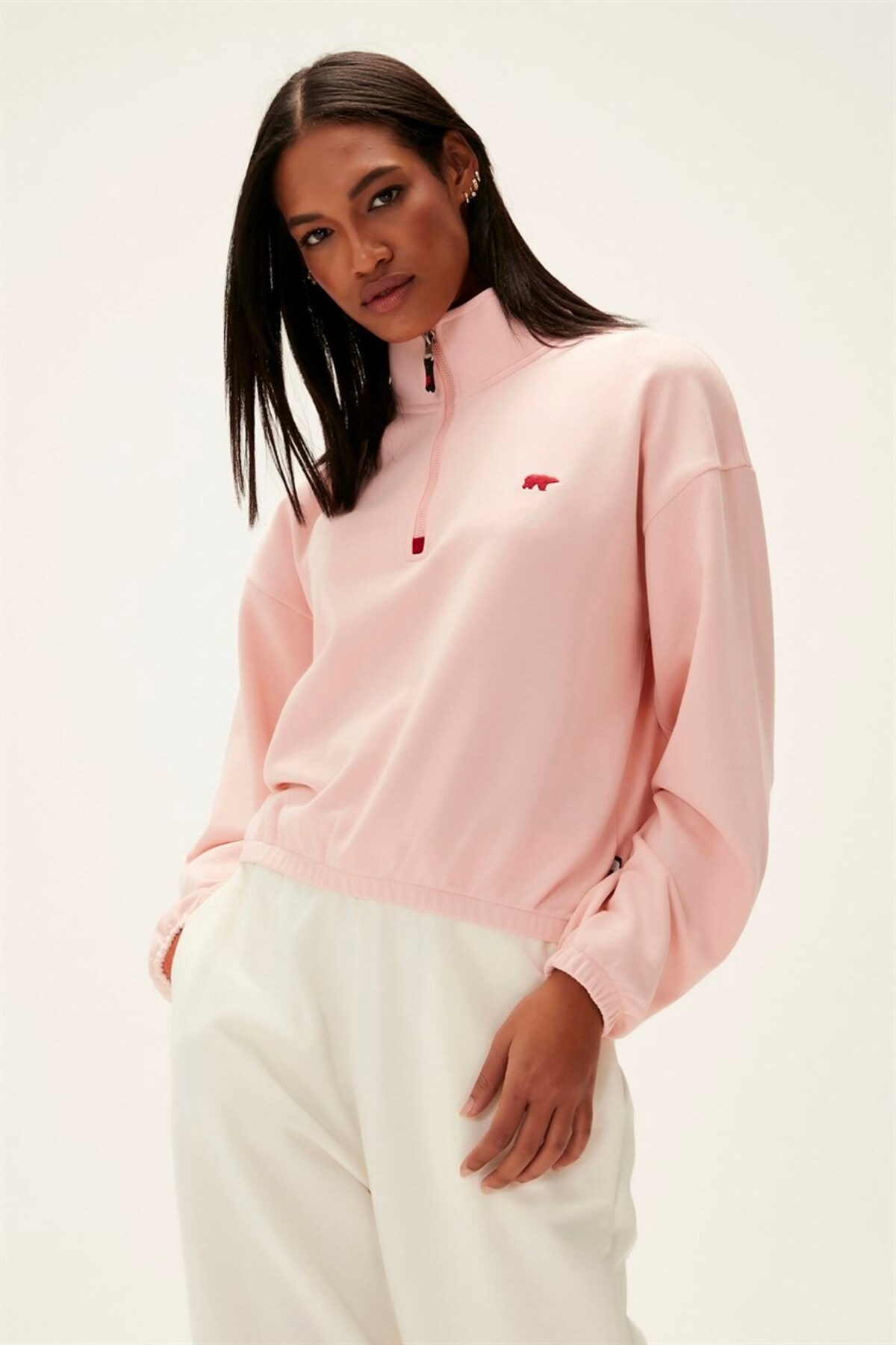 Bad Bear 22.04.12.004-C39 Scarlette Half Zip Kadın Sweatshirt Pembe görsel 2