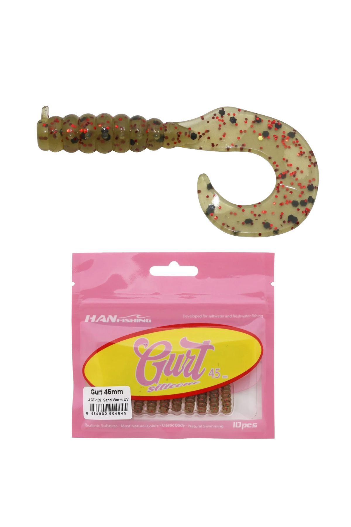Hanfish Gurt 4.5cm 10 Adet Orak Kuyruk Silikon Yem