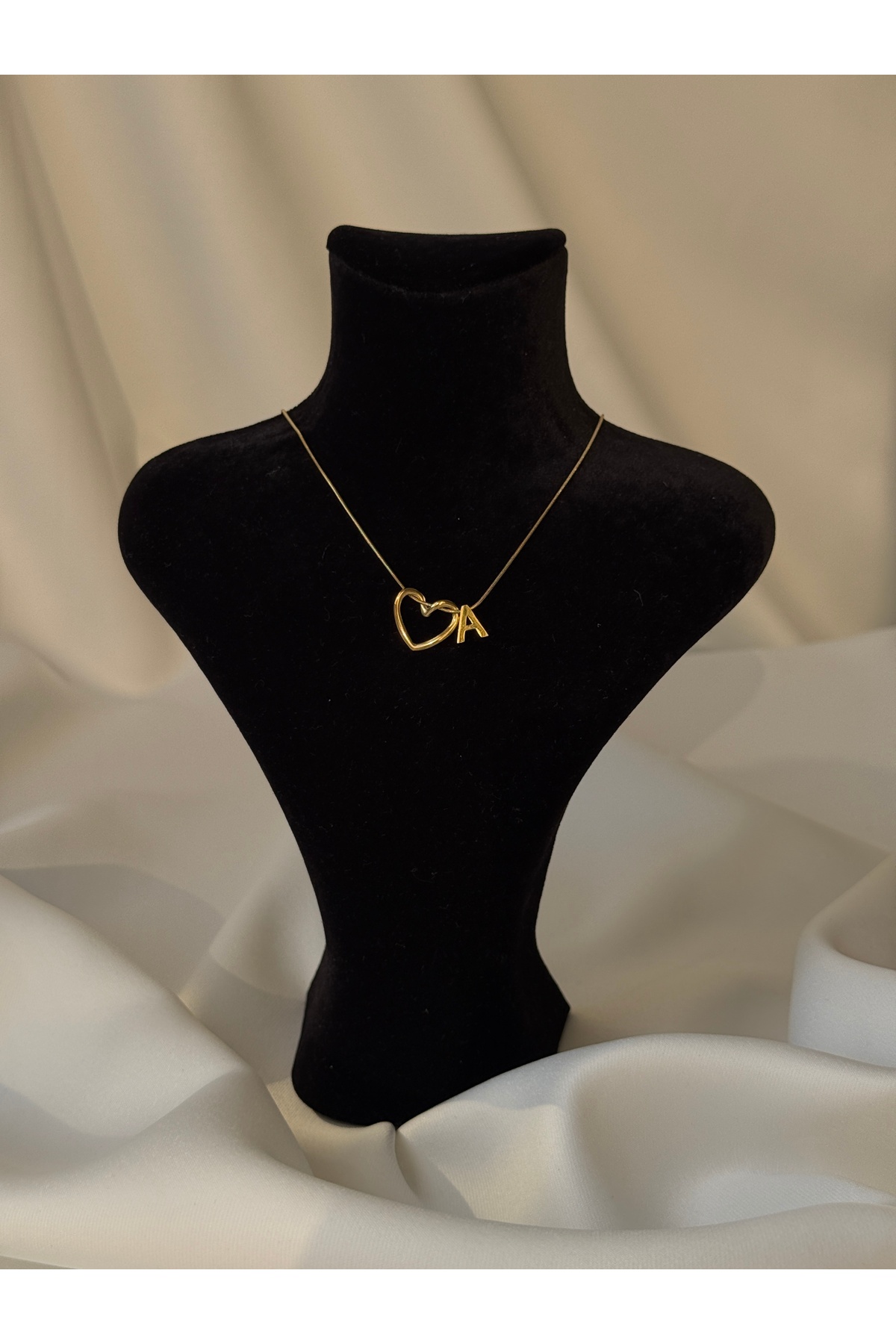 Kalp Gold Çelik Harf Kolye