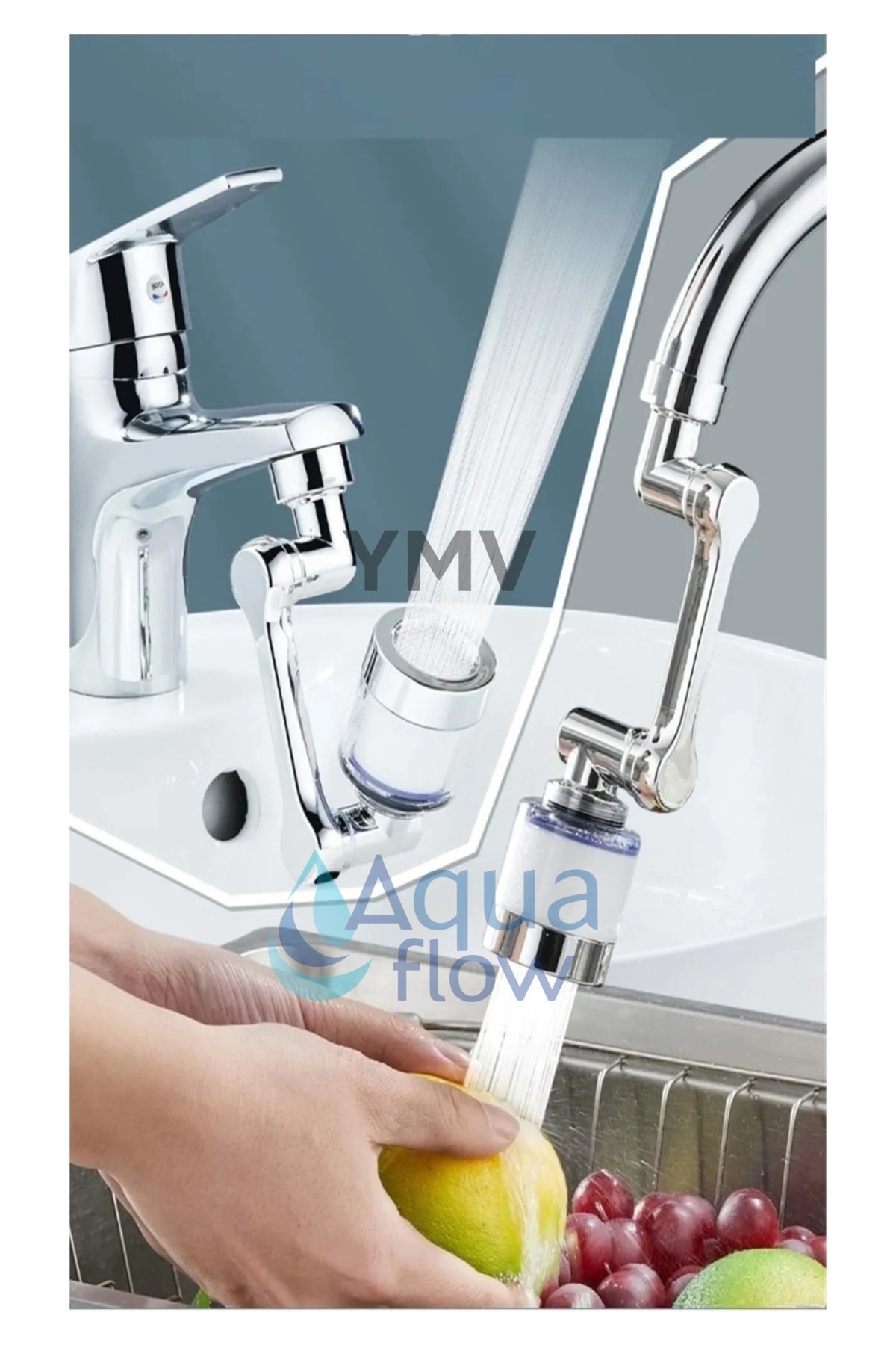YMV 1080° Hareketli Her Yöne Dönebilen Filtreli Kireç Arındırıcılı Mutfak Lavabo Batarya Musluk Başlığı