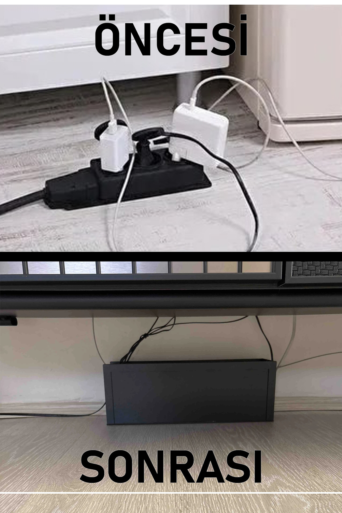 Black Cable Box 40x12x14 Cm Cable Receptacle Organizer Organizer (DOUBLE FACE) (IN SPECIAL BOX)