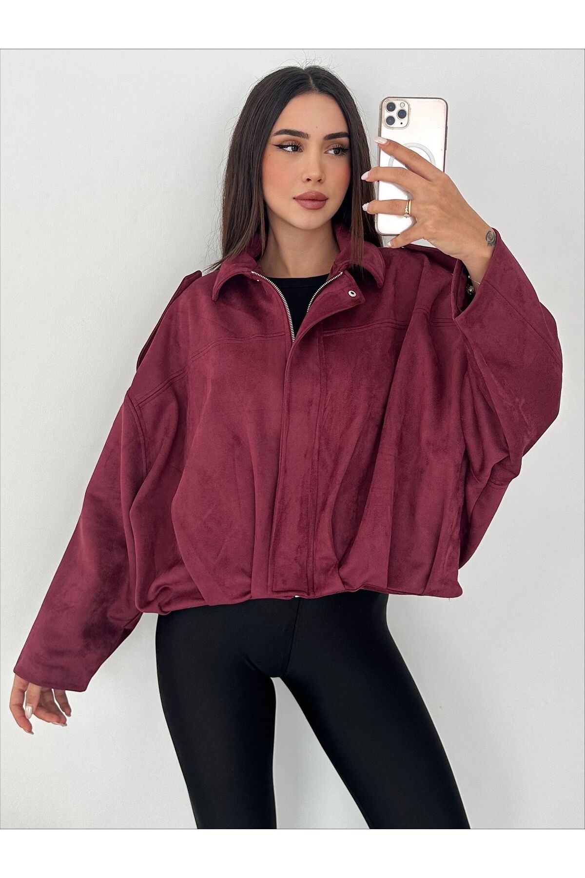 Oversize Epaulette Detailed Suede Fabric Jacket