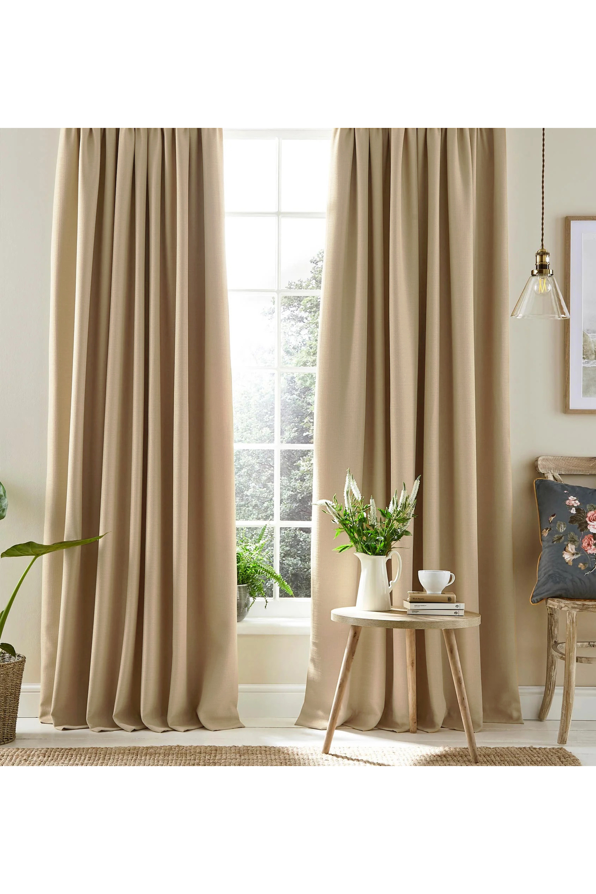 Beige Custom Woven Thick Fabric Sunshade Background Curtain Long Lasting Use (EN X LENGTH)