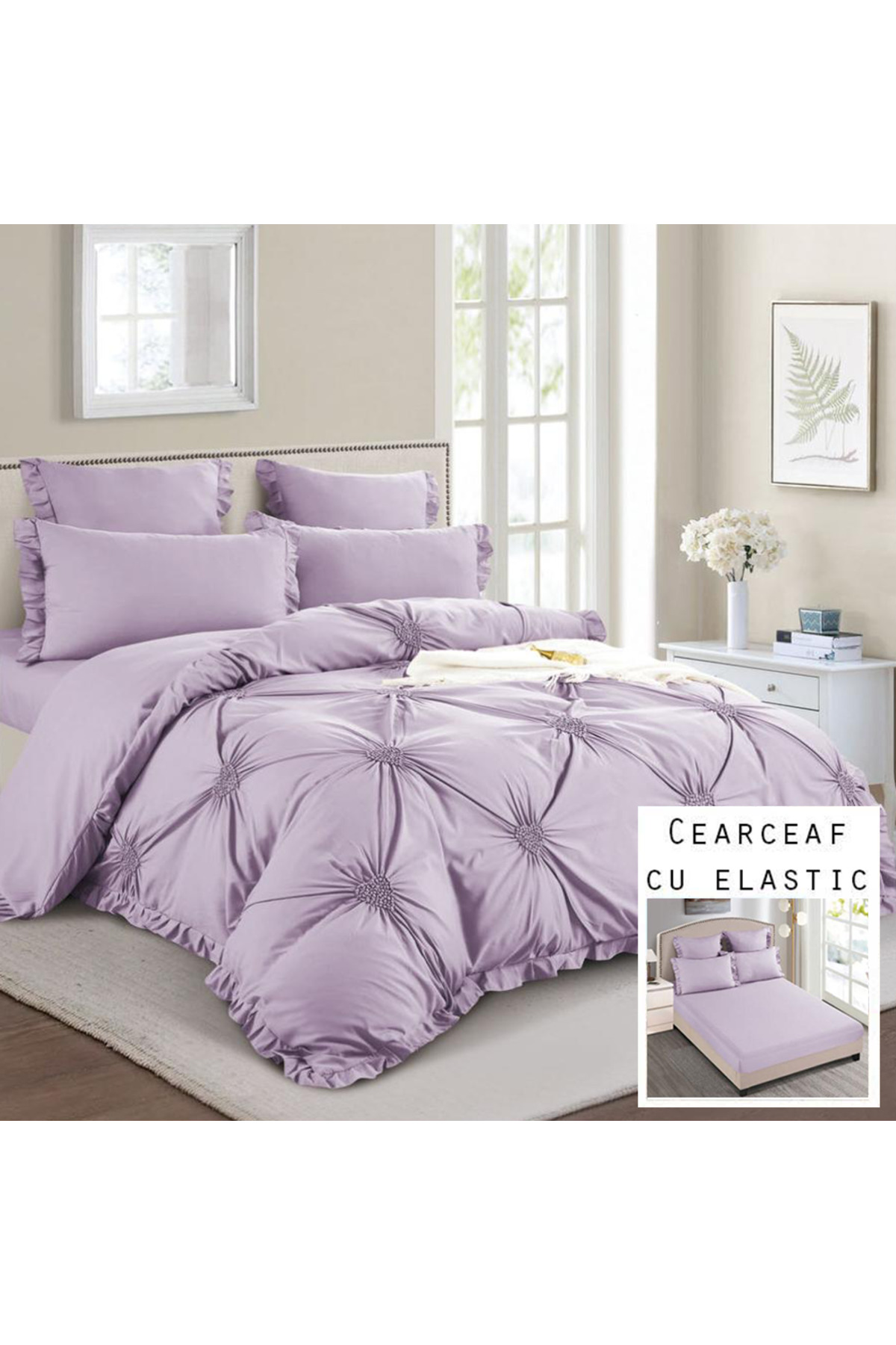 Patul LUX Bedding - Κεντημένες καρδιές, λεπτό βαμβάκι, διπλό κρεβάτι, 6 τεμάχ...