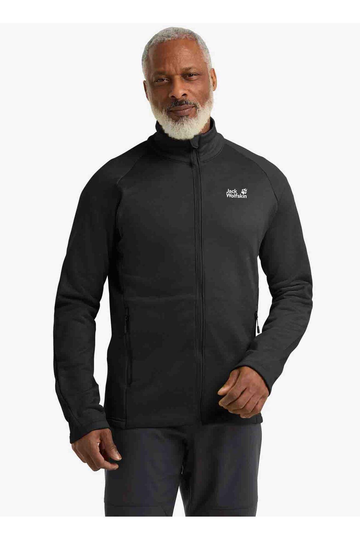 جک ولف اسکین سویشرت مردانه یقه ایستاده معمولی ساده A65274_6000-PEAK DISTRICT FZ M مشکی