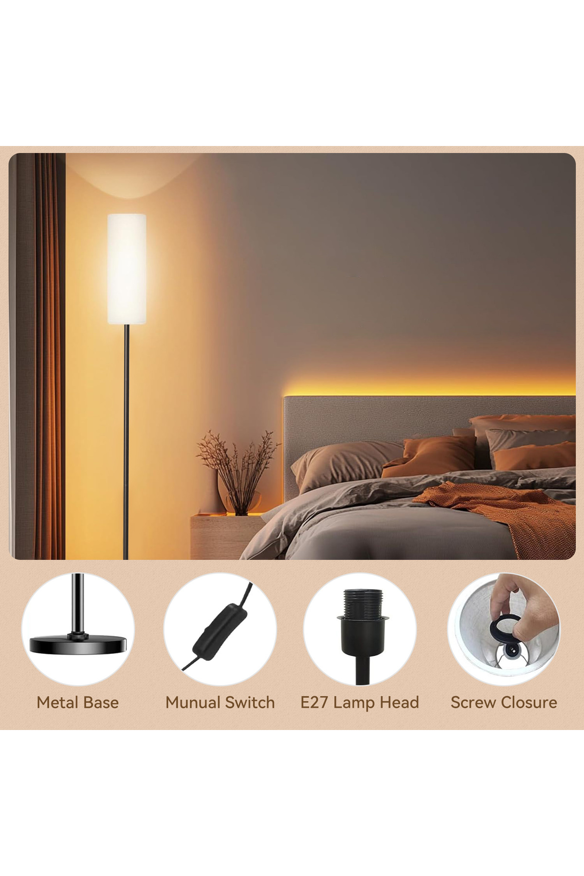 مصباح أرضي ذكي مع تطبيق وجهاز تحكم عن بعد، 3 درجات...