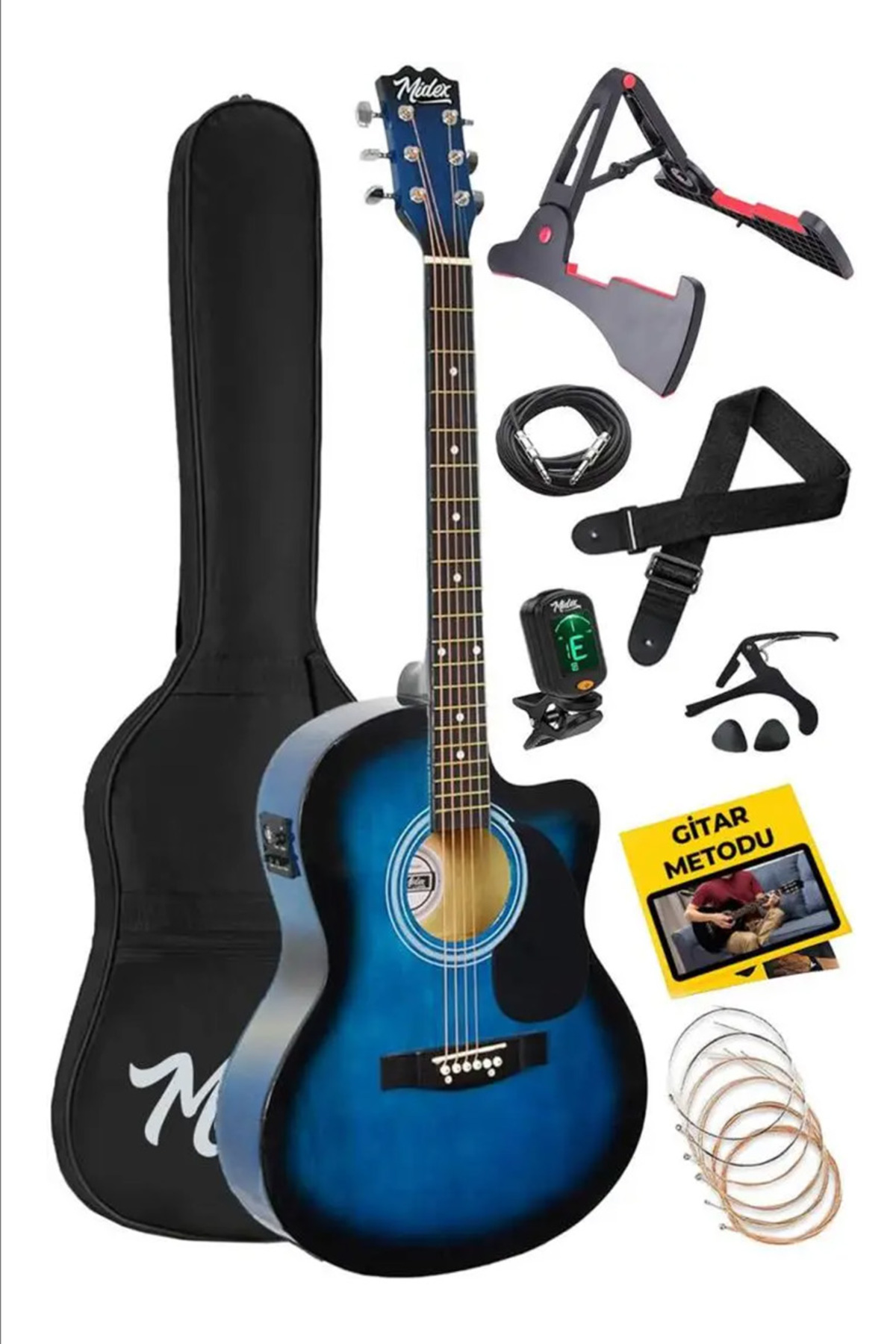Midex RG-560BL Pack Mavi Elektro Akustik Gitar Full Set Ekolayzerli 40 İnç 4/4 Yetişkin