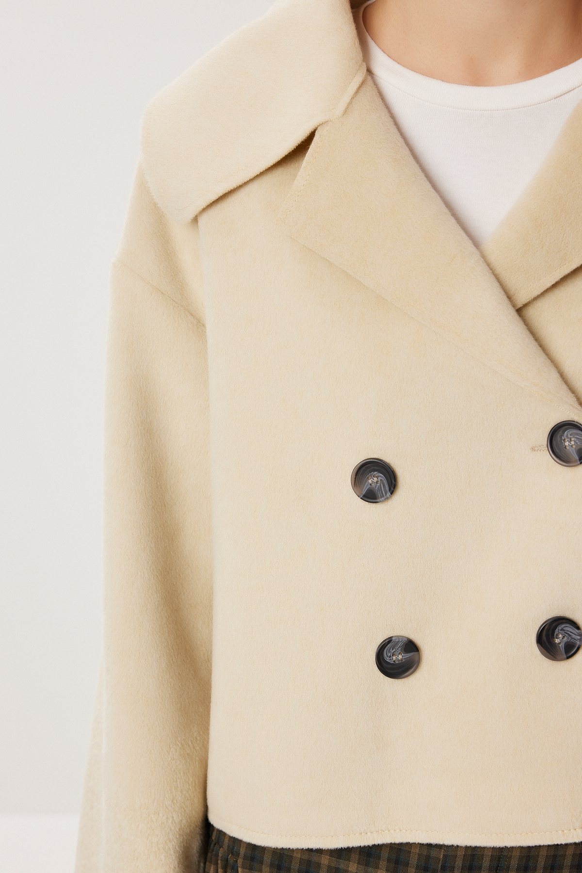 Lovelyİstanbul  Kruvaze Kısa Kaşe Kaban LRG0053 KREM - Görsel 4