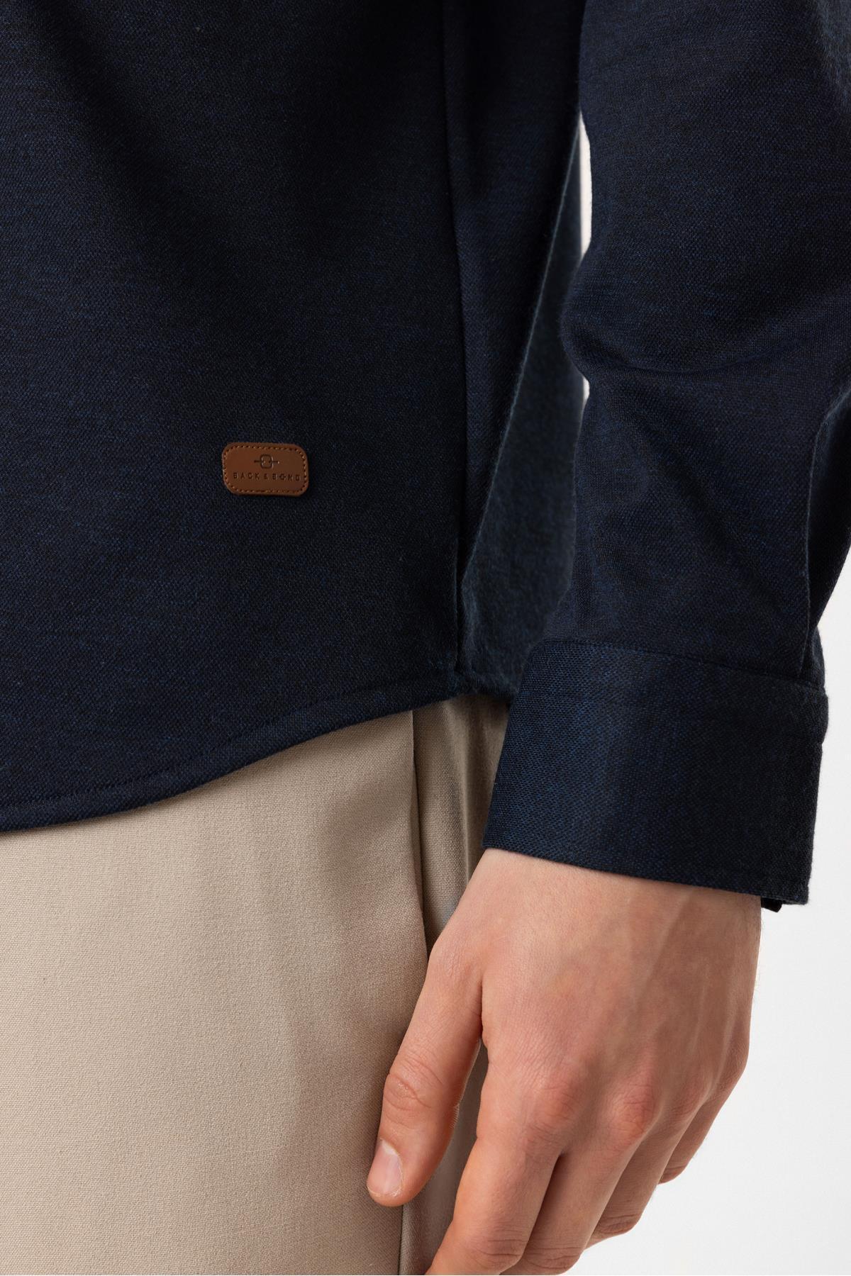 Koyu İndigo Regular Fit Örme Gömlek — رنگارنگ B34W22013-169 — تصویر 4 از 6