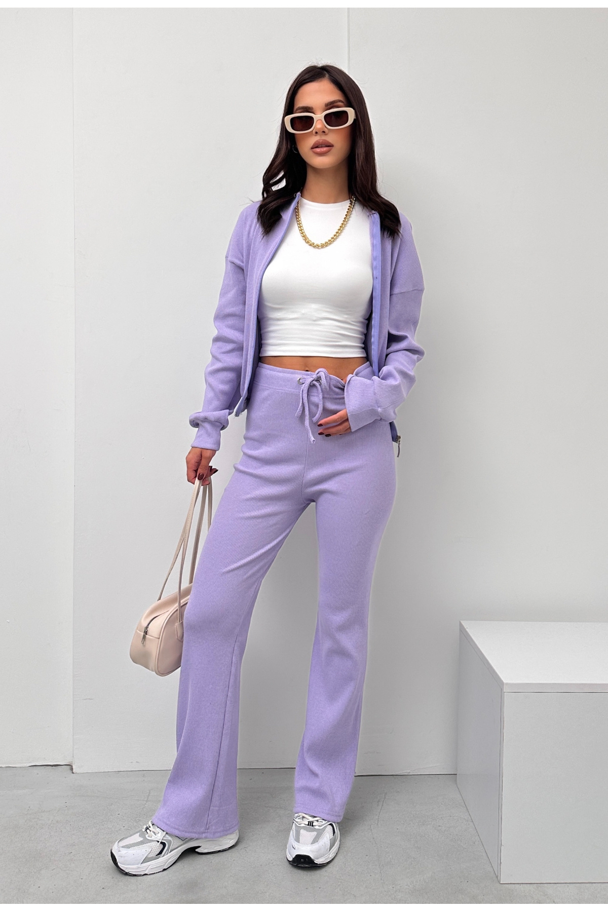 EYYE Дамски комплект от плетени панталони и бомбър яке