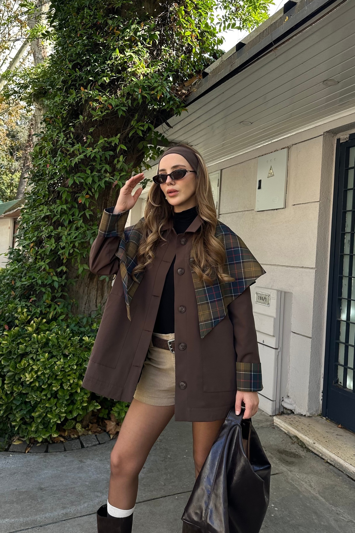 Laluvia Kahverengi Ekose Garnili Trençkot - 7620