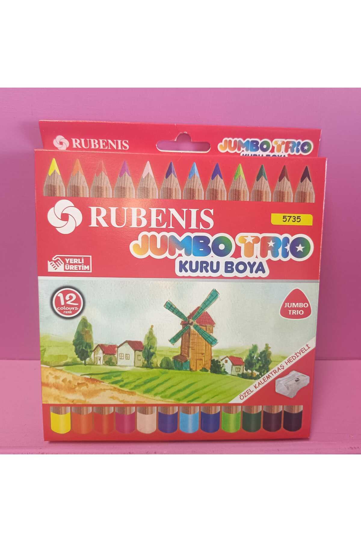 Rubenis Jumbo Trio 12 'li Kuru Boya Kalemtıraş Hediyeli
