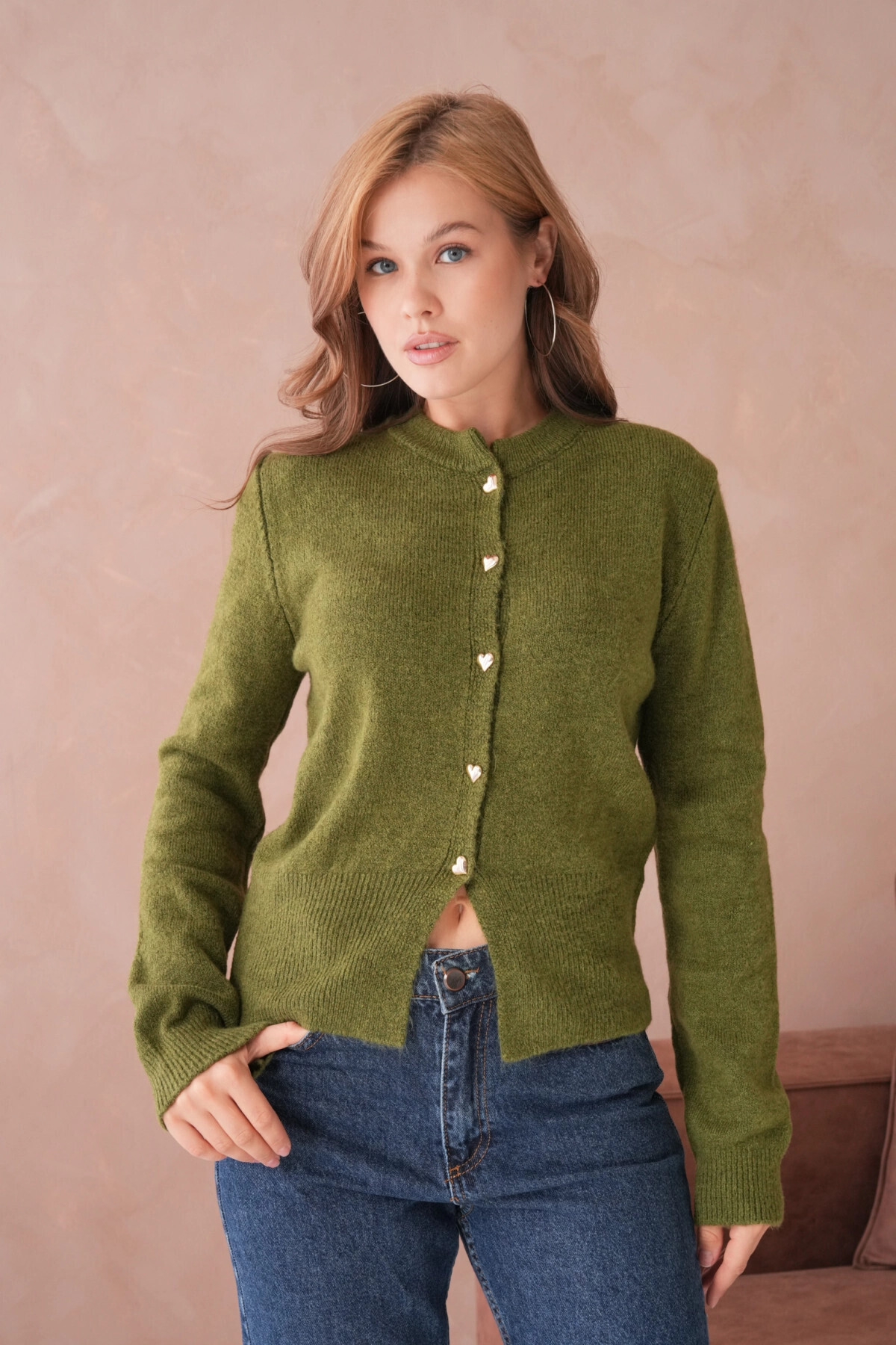 Park Karon  Kadın Bisiklet Yaka Düğme Detaylı Triko Hırka - Görsel 5