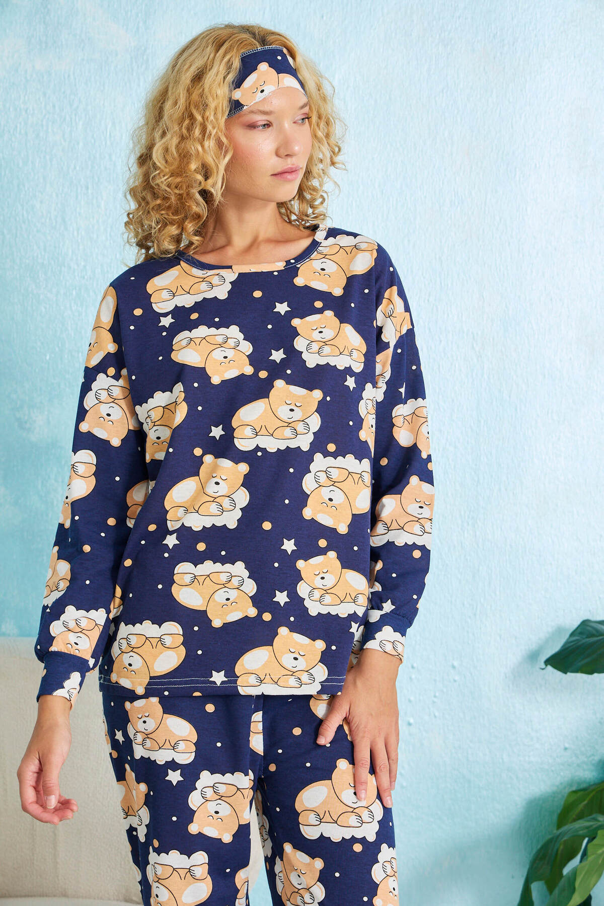 STELLAPİNK Lacivert Ayıcık Desenli Pamuklu Pijama Takımı görsel 4