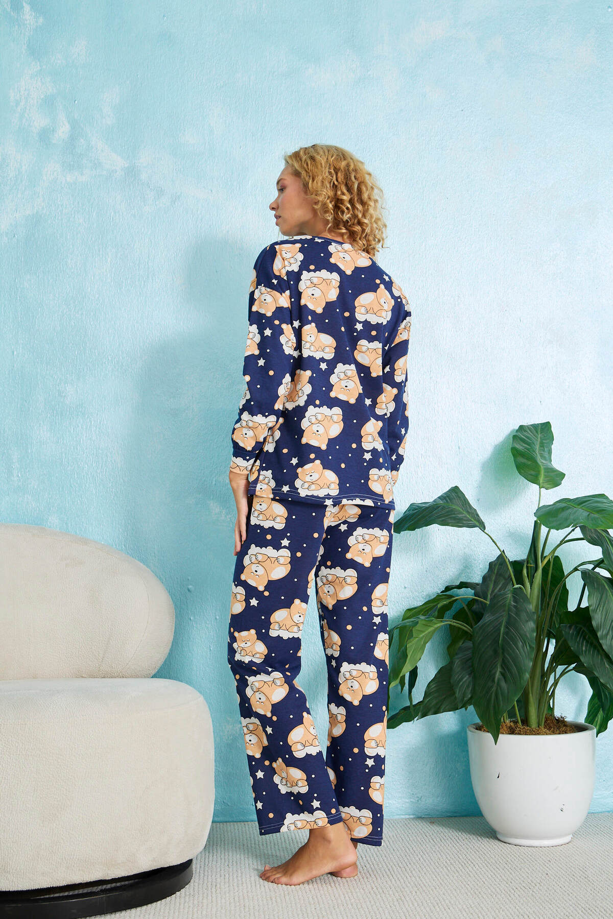 STELLAPİNK Lacivert Ayıcık Desenli Pamuklu Pijama Takımı görsel 5