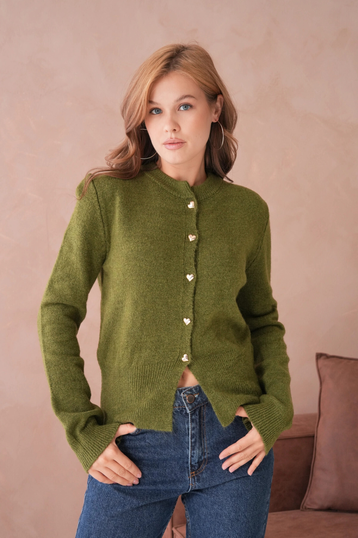 Park Karon  Kadın Bisiklet Yaka Düğme Detaylı Triko Hırka - Görsel 2