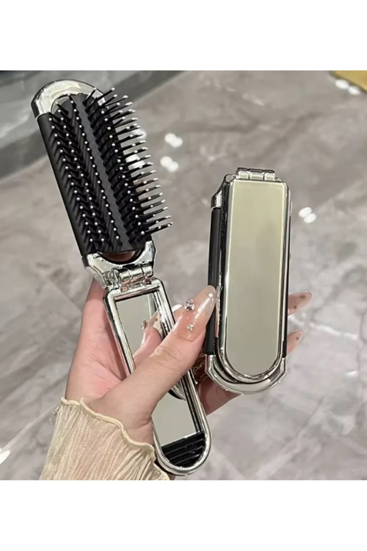mucit home Katlanabilir Mini Aynalı Saç Fırçası Katlanır Tarak Baş Masajı Taşınabilir Seyahat Saç Fı