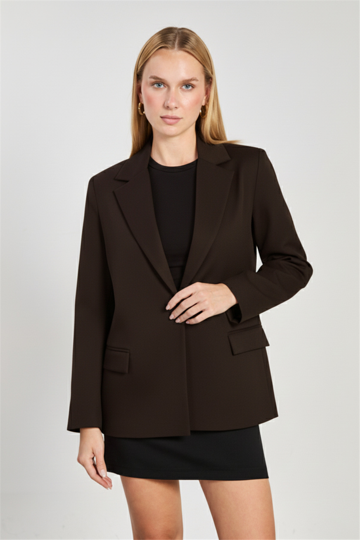 BARRELS AND OIL  Kadın Tek Düğmeli Blazer Ceket - Kahve - Görsel 4