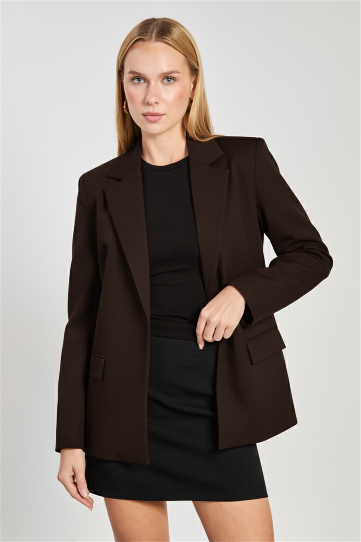 BARRELS AND OIL  Kadın Tek Düğmeli Blazer Ceket - Kahve - Görsel 2