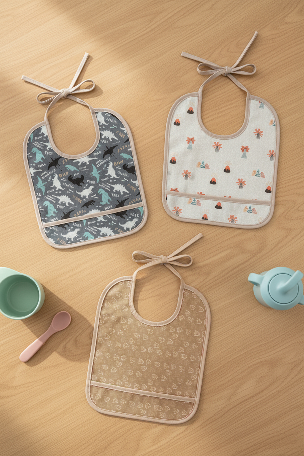 HAMUR Proof 3'lü Sıvı Su Geçirmez Bebek Mama Önlüğü Ağız Silme Mendili Bağlamalı 3 Prç BejGrup 6-24 Ay fotoğrafı 7 (önizleme)